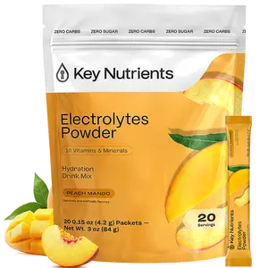 KEY NUTRIENTS Electrolytes Powder Packets - Multivitamin Peach Mango 20 Pack Hydration Packets - Travel Hydration Powder - Improved Refreshing Taste - Made in USA - No Sugar, No Calories, Gluten Free