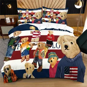 Bear Pattern Duvet Cover Set, Soft And Durable Bedding Set, Contains 1 Duvet Cover And 1 Or 2 Pillowcases, Suitable For Children And Adults Daily Holiday Birthday Gifts Bedroom Decorations