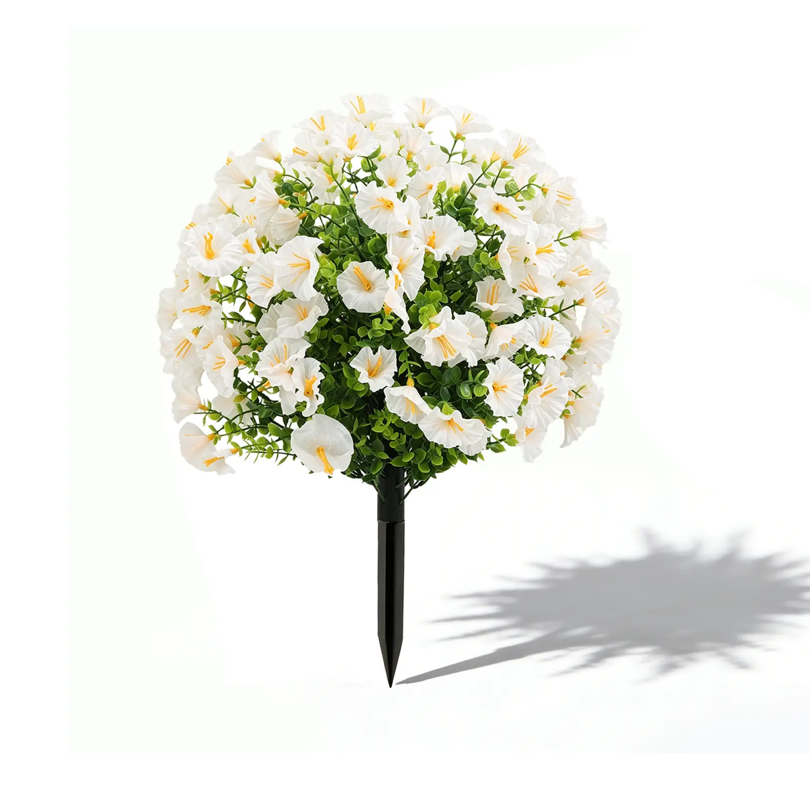 Full Layered Artificial White Morning Glory Topiary Ball, Weatherproof Faux Round Flower Bushes with Ground Pegs for Year-Round Yard & Indoor Vase Decoration Party Decoration Led Lantern