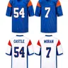 Men's Short Sleeve Football Jersey - Blue Mountain State Replica, Castle #54/Moran #7 V-Neck Mesh Polyester Sportswear, Stitched Letters, US Sizes/US Standard Size, Jersey Shirts, Lightweight Jersey