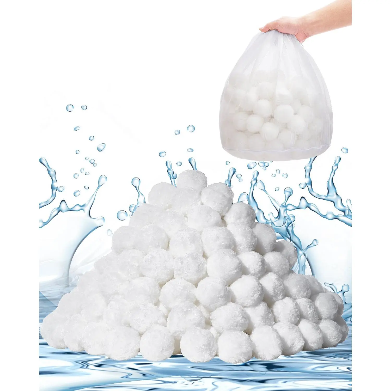 【Summerfinds】 VEVOR Pool Filter Balls for Sand Filter, 3.5 lbs, Filter Balls Replace Pool Filter Sand, Reusable Polyester Fiber Filter Media Balls with Wash Bag, for Swimming Pool Above Ground Pool Aquarium Tankdealsforyoudays