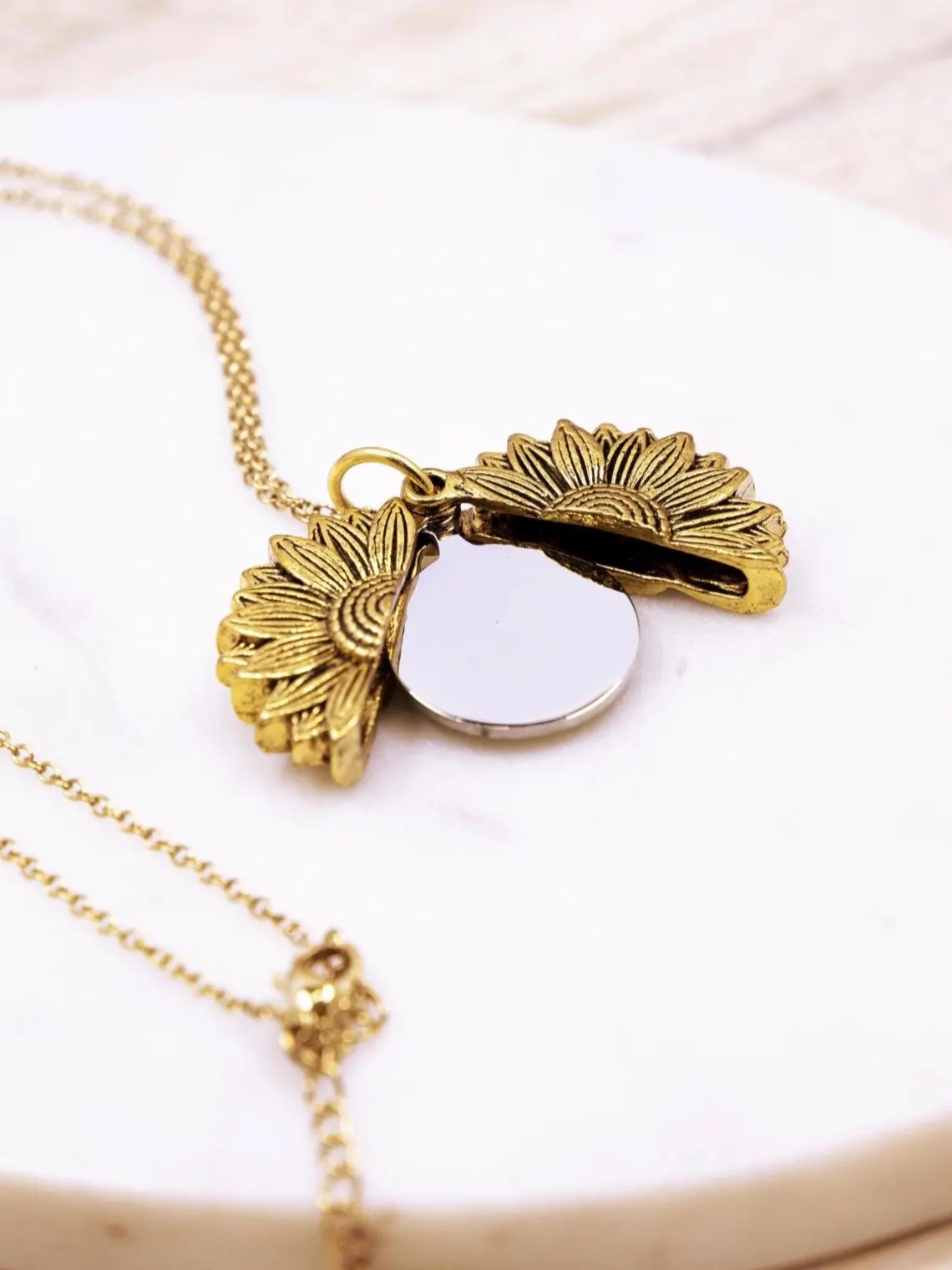 Personalized Sunflower Locket Necklace, Custom Photo Keepsake Pendant