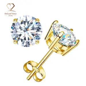 Delzzad S925 Round VVS Synthetic Moissanite Stud Earrings Synthetic Moissanite Jewelry Perfect Birthday Mother’s Day Gift for Men Women