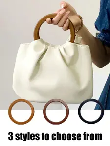 1pc Bag Wooden Handle, Wooden Round Shaped Handles, Round Handle Handmade, Wooden Handle Bag Handle, Bag Handle Accessories, Picnic Basket With Wooden Handle, Women’S Fashion Wood Handle Handbag, Great For Diy Handmade Accessory
