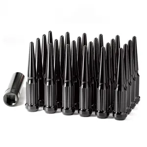 M14x1.5 Spike Lug Nuts, Set of 24 Black Spline Spiked Lug Nut with Key for Chevy Silverado 1500 GMC Sierra Yukon Tahoe Dodge Ram Ford F150, 14x1.5 Acorn Solid Metal Truck Lug Nut Wheel Accessories