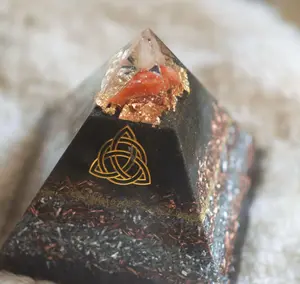 Libyan Desert Glass Orgone Generator with Celtic Knot Design and Unique Crystal Inclusion