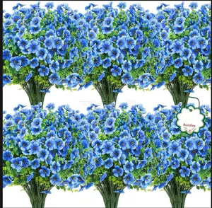10 Bundles UV Resistant Artificial Flowers for Outdoors - Fake Silk Plants No Fading & Easy Care for Garden Porch Window Box Decor (Bule)
