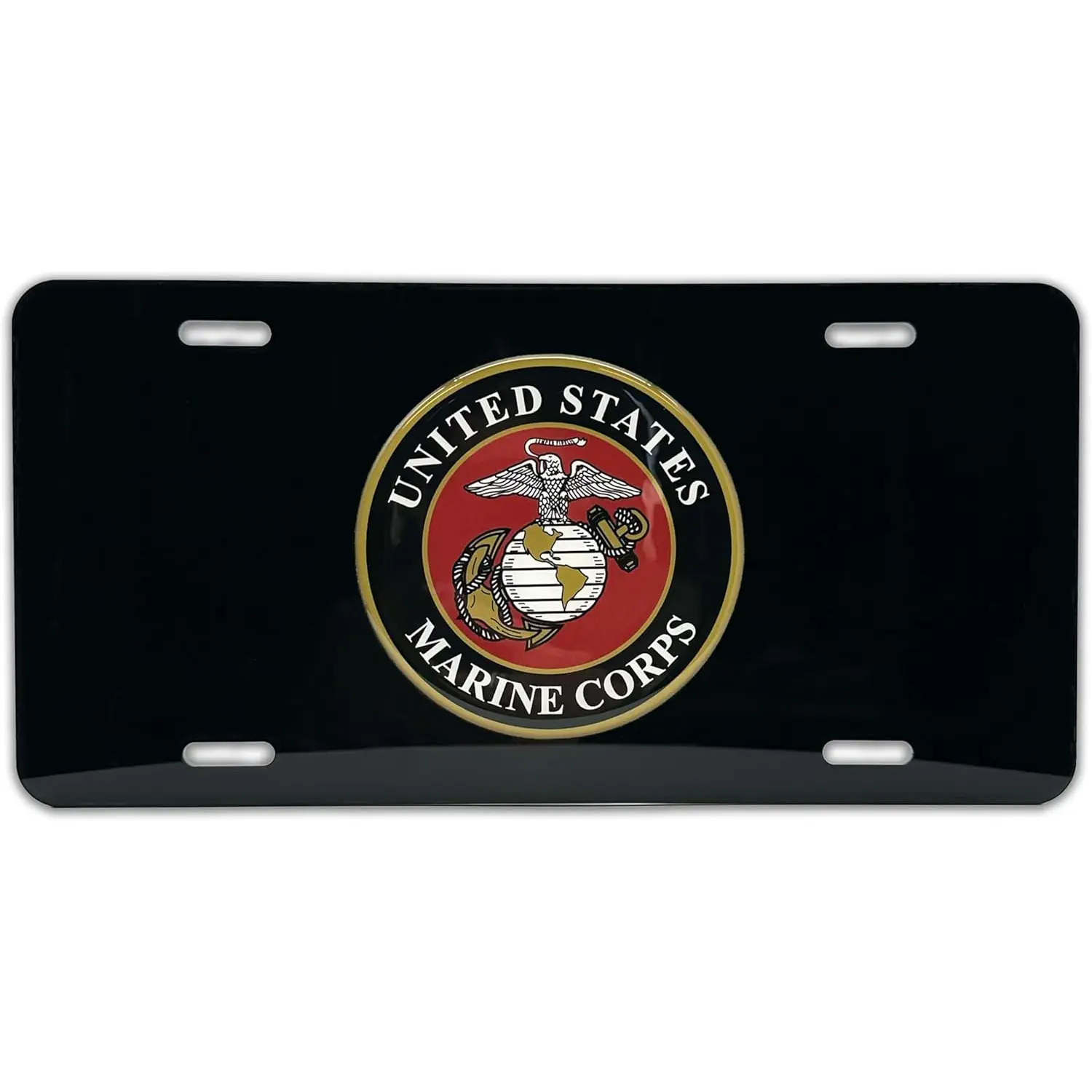 Officially Licensed US Marine Corps Front Mount Universal Decorative Black Automotive-Grade Aluminum License Plate (12"x6") - Weatherproof US Pride Nation Pride Vehicle Accessory for Cars, SUVs