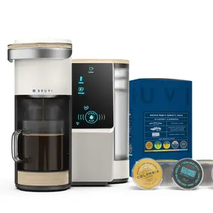 The Bruvi Bundle | Single-Serve Coffee System | Includes 20 Coffee and Espresso B-Pods + Bruvi Coffee Brewer Cream Color