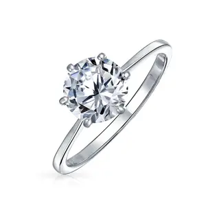 Round Solitaire 1.5CT CZ Cubic Zirconia 6-Prong Engagement Ring 1MM Band Gold Plated Sterling Silver