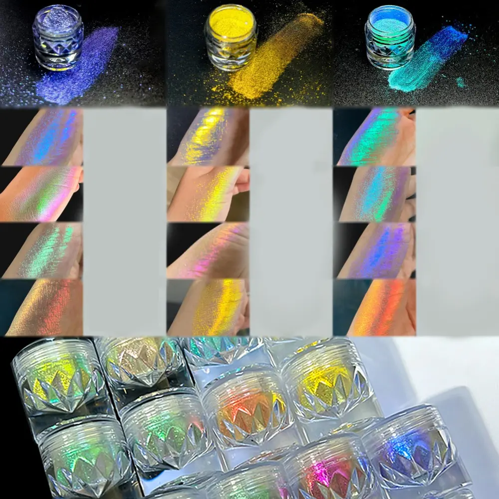 One Chameleon Glittering Eyeshadow Powder Polarizing Powder Metal Fluorescent Powder Chrome Bright Powder Multi-function Daily Cosmetic, Highly Pigmented Shades, Duo Chrome Glitter, Eye Shadow Makeup, Shimmer Highly Pigmented