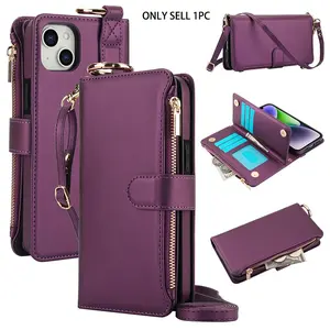 Vintage Leather Wallet Ring Flip Zipper Crossbody Card Holder, Shockproof Phone Case for iPhone 17  16 15 Pro Max 14Plus 13Pro 12Pro 11, Multi-Card Slot with Strap