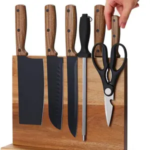 Home Countertop Kitchen Magnetic Knife Block Holder, Knife Magnetic Strip with Enhanced Magnets, Natural Wood Multifunctional Storage Holder for Kitchen Utensil,for Butcher Knife Set