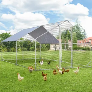 YODOLLA Spire Chicken Coop Run, Effectively Prevents Predators, Large Walk-in Metal Chicken Cage with Chain Link Fence, Suitable for 10 More Chickens