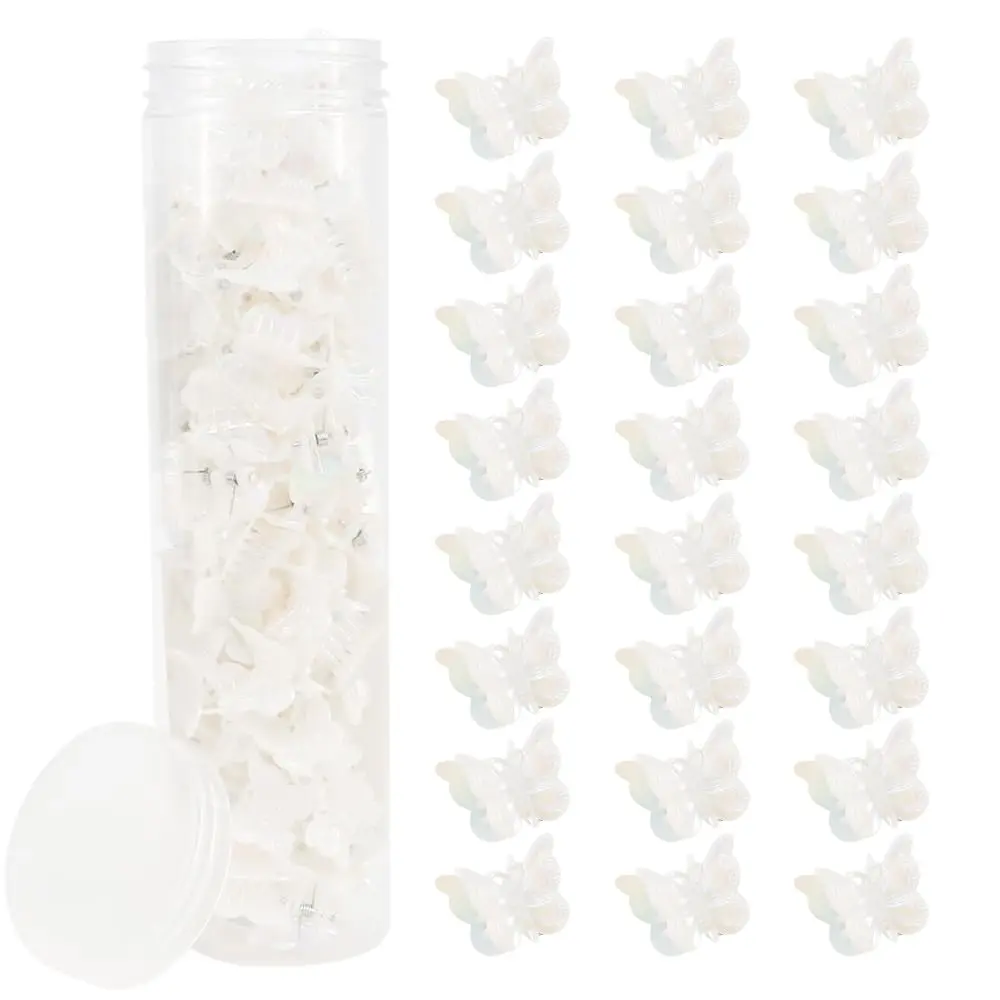 60 count Mini Butterfly Hair Clips for Hair with Box Glitter 90s Y2k Hair Accessories for Girls Women (White)