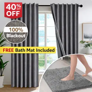 Spring Glow-Up DECONOVO Total Blackout Curtains Faux Linen Back Tab Drapes | Thermal Insulated & Privacy for Bedroom & Living Room