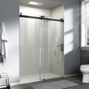 56" - 60" W x 76" H Frameless Soft-closing Single Sliding Shower Door, 1/4" (6mm) Tempered Glass with Explosion-proof Film via Express Delivery, Matte Black CM-24D01-60MBX