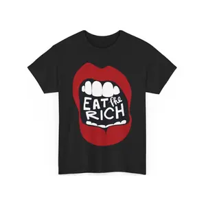 Unisex Festive Cotton T-Shirt, Comfortable Trendy Design, "Eat the Rich" Graphic, Ideal for Christmas Celebrations
