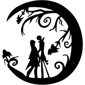 Nightmore Before Christmas Halloween Metal Wall Art, Jack Skellington Wall Hanging Sign Halloween Decorations Nightmore Before Christmas Doorables Metal Hanging Sign for Halloween Home Decor, Black