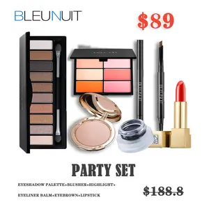 BLEUNUIT PARTY SET SIX PRODUCTS HIGHLIGHT POWDER+SIX COLOUR BLUSHER 10COLOUR EYESHADOW PALETTE LONG LASTINGMATTE LIP STICK AUTO EYEBROWN PENCIL GEL EYELINER