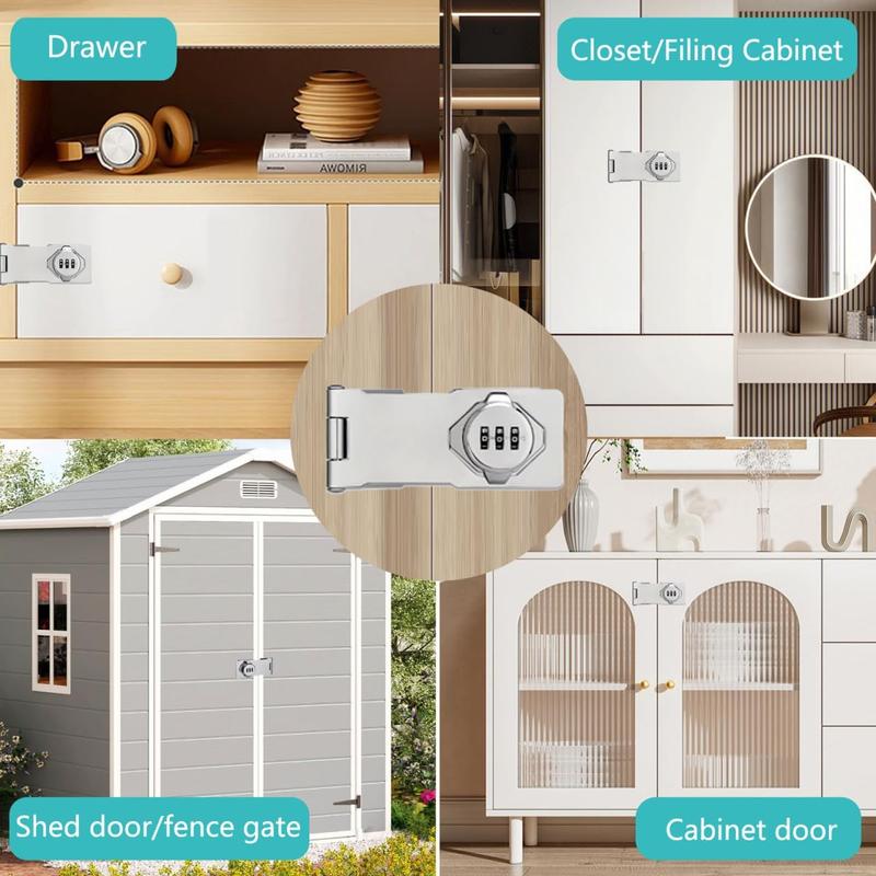 Closet Locks For Double Doors Bifold Door Lock With Combination - Shed Lock Security Gate Locks For Cabinets Outdoor Fence Garage Barn 2 Pack Silver