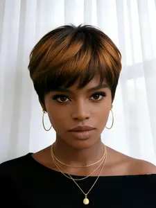 pixie wig Party holidays gift wig 1b30 color short straight human hair wig machine made pixie cut human hair wigs for women daily party cosplay gift use Human Hair Bob