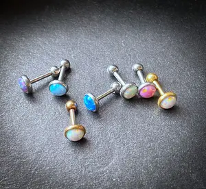 1pc Opal Set Flat Top Tragus Helix Cartilage Ring Barbell 16g 1/4"