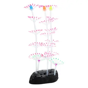 VOCOSTE Soft Silicone Glowing Aquarium Simulation Coral 19.5cm Height, Fluorescence Aquatic Artificial Coral for Fish Tank Decoration, Pink