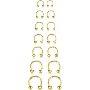 14Pcs 14/16/18/20Gauge 6/7/8/9/10/12/14mm Surgical Steel Horseshoe Septum Nose Ring Hoop Set, Externally Threaded Circular Curved Barbell Body Piercing Jewelry for Lip Eyebrow Nipple Daith Tragus Helix Cartilage Rook Multiple Piercing ( Ball + Spike Cone)
