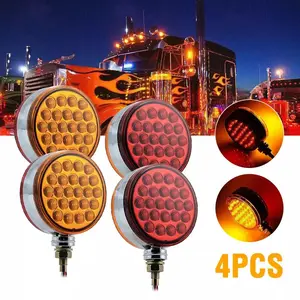 4PCS Trailer Lights 48LED Amber Red Round Double Face LED Pedestal Fender Light Tail Stop Brake Turn Signal Truck Lighting