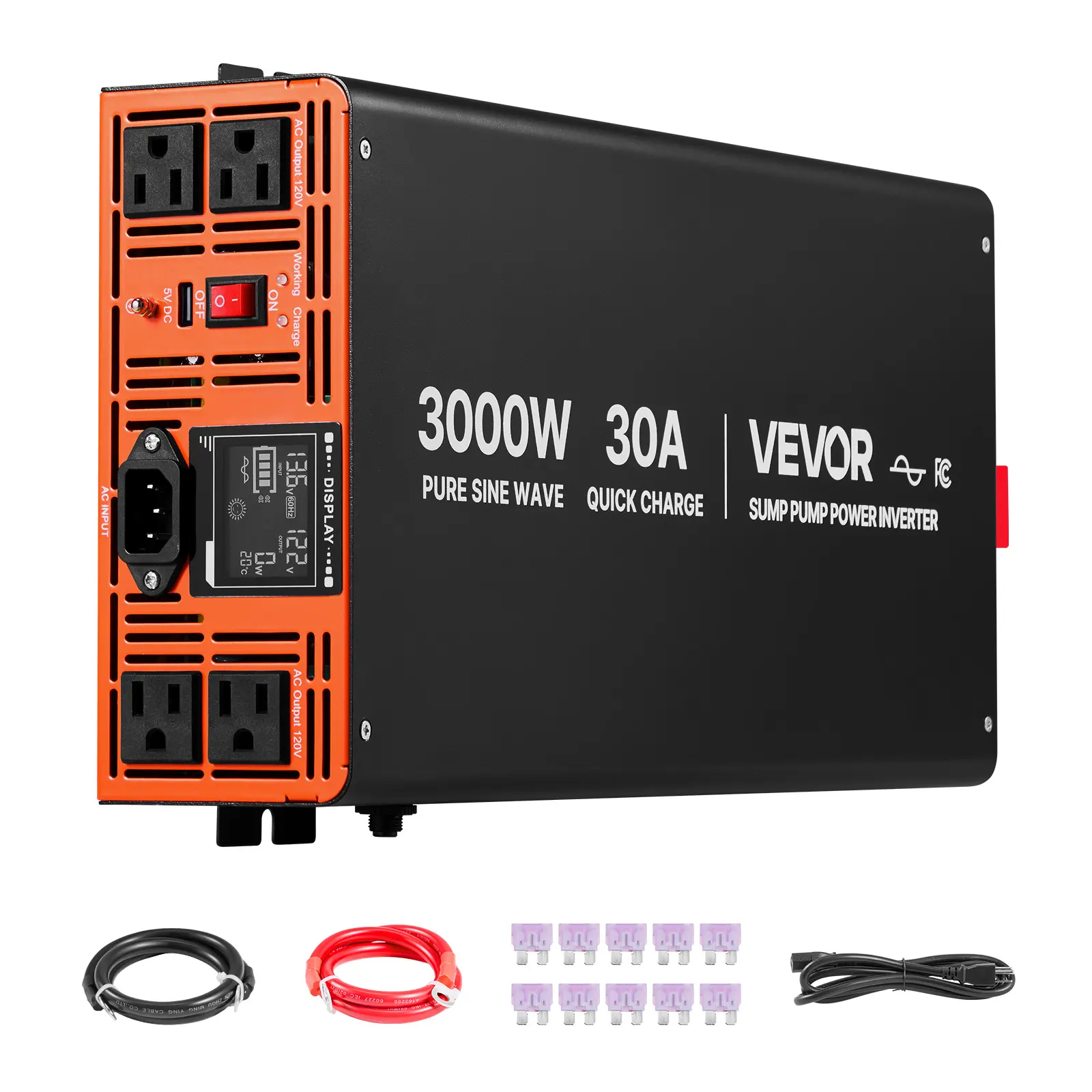 【summerfinds】VEVOR 3000W Sump Pump Battery Backup System, LCD Display, Auto Switches to Battery Inverter Power for Sump Pump, Pure Sine Wave, for Basement Protection Emergency Power Outage, Batteries Not Included