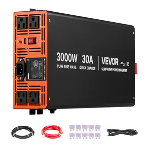 VEVOR 3000W Sump Pump Battery Backup System, LCD Display, Auto Switches to Battery Inverter Power for Sump Pump, Pure Sine Wave, for Basement Protection Emergency Power Outage, Batteries Not Included
