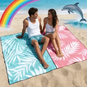 1pc Fresh Leaf Pattern Couple Beach Towel, Microfiber Towel, Super Large Quick-Dry Sand-Proof, Sun Protection, Camping Essential, Vacation Gift