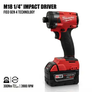 Milwaukee M18 FID3 18V 1/4 Inch m 18 Impact Driver  For Woodworking Assembly Cordless High-Torque Drill Tool chrome sockets straight hole home moving kit copper pipe cleaner spanner wrench heat pump glass putty