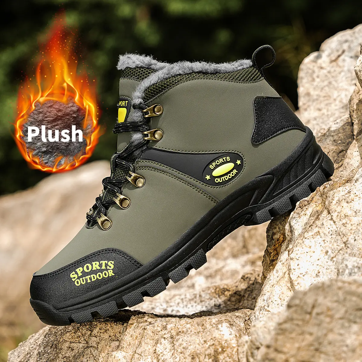 Men's-Women's Winter Hiking Boots (1 Pair), Warm Fur-Lined Mid-Calf to Ankle-High Boots with Wide Toe Box, Non-Slip Sole for Outdoor Trekking (US 7.5, US 10)
