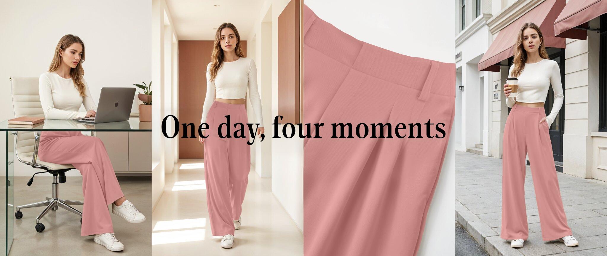 Relaxed Fit | Size Down Recommended | Women's High Waisted Wide Leg Waffle Pants with Pockets, Stretch Business Casual Pants, Comfortable Office Trousers #Dealsforyou