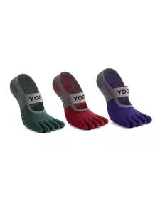 3 Pairs Women's Toe Grip Yoga Socks, Non-Slip with Grips, Anti-Blister for Pilates Dance Socks, Color-Block, EU36-39