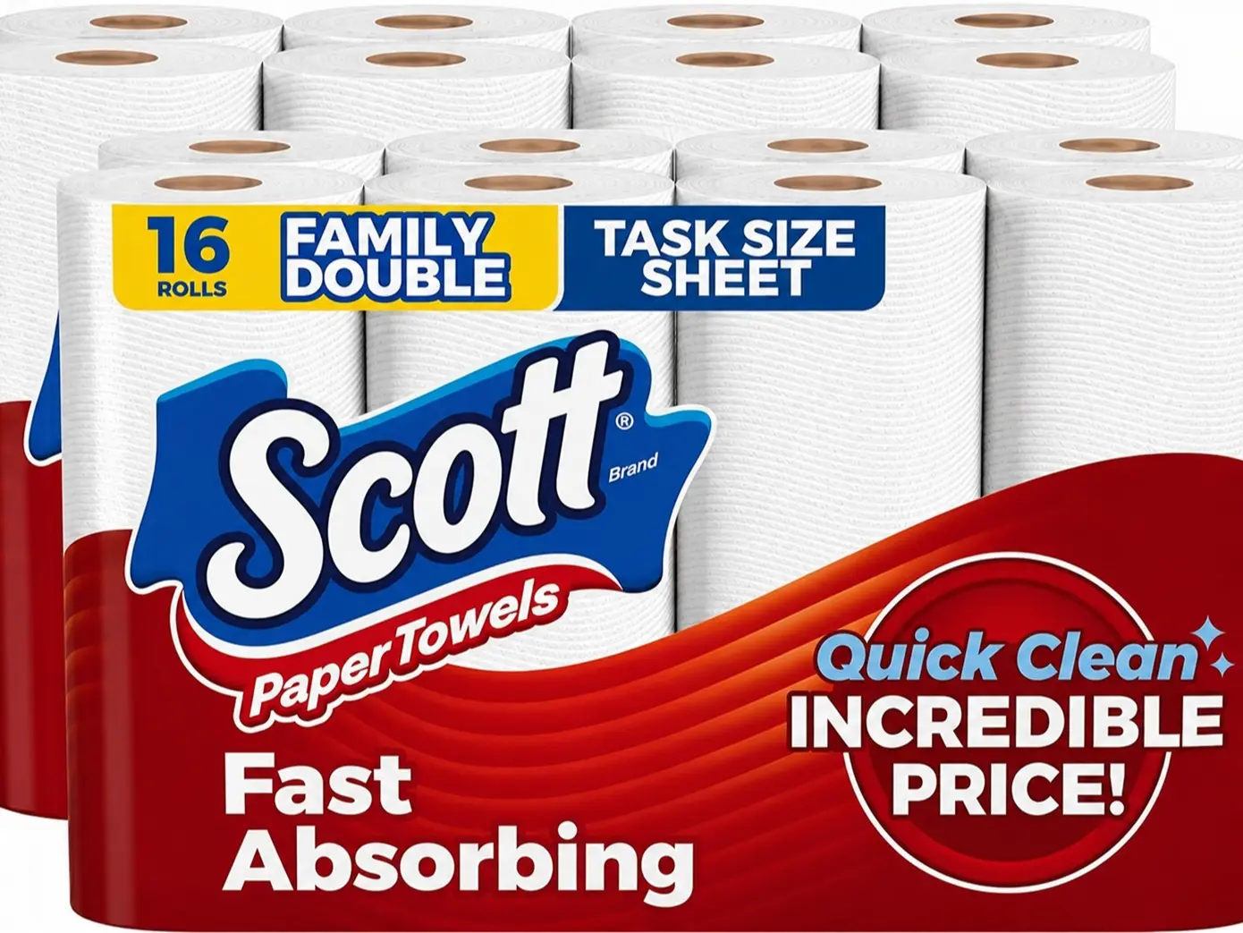 Scott Paper Towels, Task Size, 16 Family Double Rolls, 119 Sheets Per Roll Scott Paper Towels, Task Size, 16 Family Double Rolls, 119 Sheets Per Roll