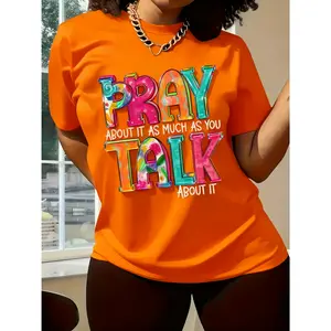100% Cotton, Letter Pattern Print Fashion Women's T-Shirt - Comfortable and Relaxed Round Neck Suitable for Spring and Summer Elegant Casual Top, Multiple Colors Available, Essential for Elegant Parties in Summer