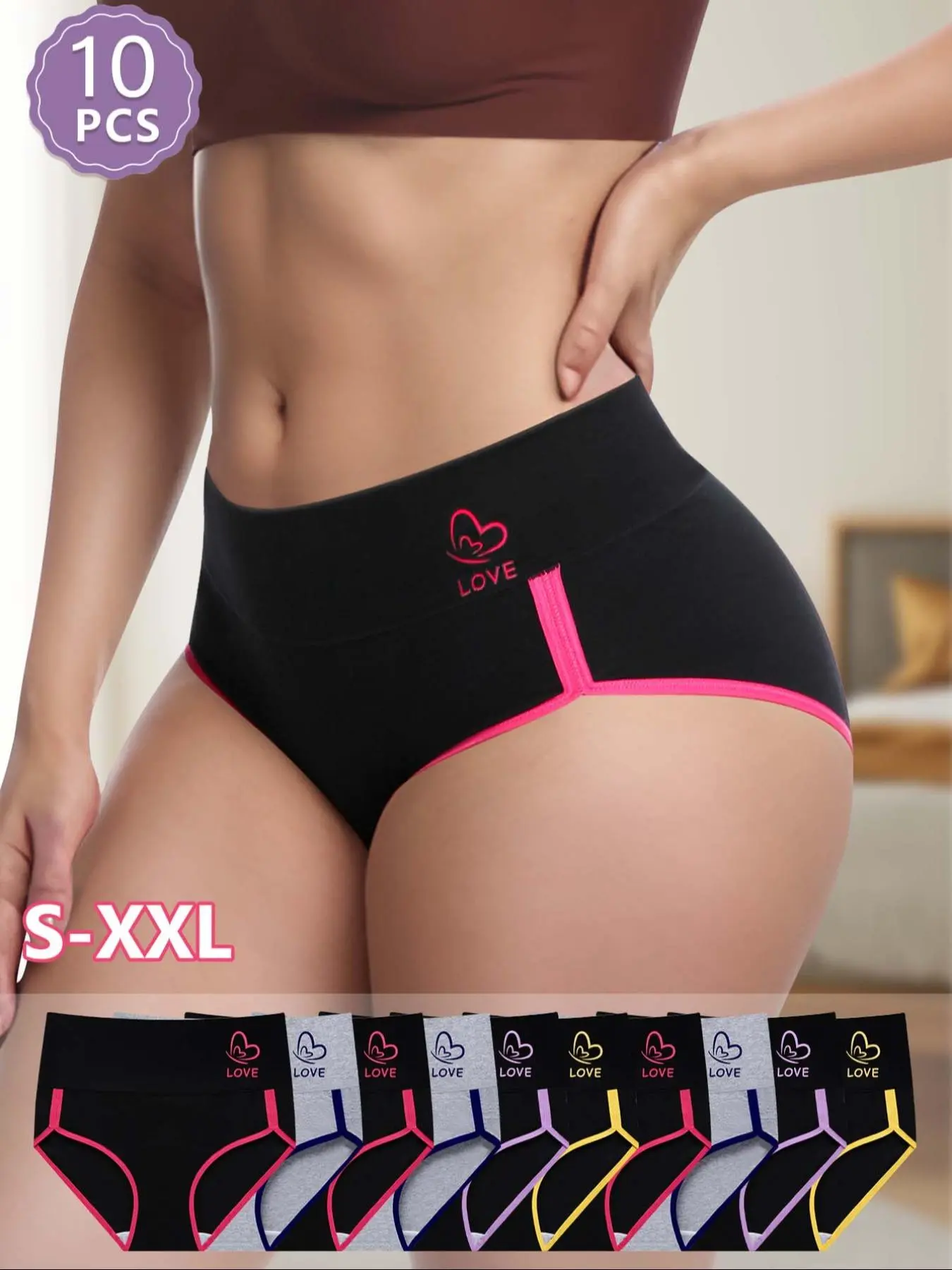 Morelect Women's Soft Comfy Underwear Set, Soft Comfy Panty 10 Pcs Mid-Waist Comfortable Colorblock Shapewear Panties, High-Quality Printed Skin-Friendly Triangle Pants