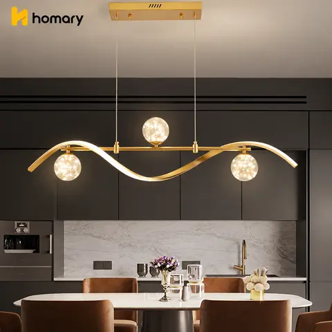 Homary 4-Light LED Linear Kitchen Island Pendant Lamp - 1-Tier Gold Glass Globe Shade, Dimmable Contemporary Chic Brown Gold Ceiling Lighting, 110-120V AC Power Supply, Even Spread Ambient LED Decoration Lamp for Indoor Home Improvement
