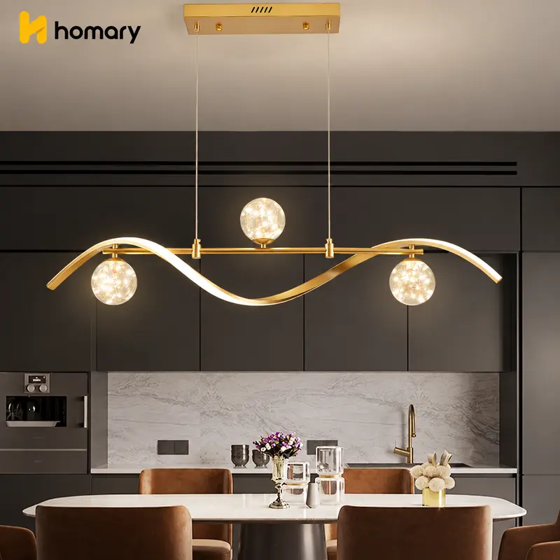 Homary 4-Light LED Linear Kitchen Island Pendant Lamp - 1-Tier Gold Glass Globe Shade, Dimmable Contemporary Chic Brown Gold Ceiling Lighting, 110-120V AC Power Supply, Even Spread Ambient LED Decoration Lamp for Indoor Home Improvement