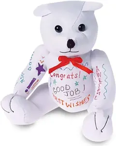 Plush Autograph Teddy Bear, 1 Piece, Graduation Autograph Stuffed Animal, 11" Stuffed Toy with White Smooth Fabric, Cute Hospital Get Well Soon Gift, Unique Baby Shower Idea