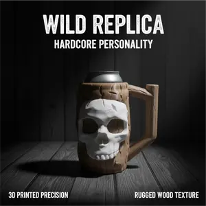 3D Skull Log Beer Can Holder - Insulated Non-Slip Pirate Party Mug, Fits Standard 12oz Cans & Bottles, Unique Gothic Drinking Cup for Halloween, Camping & Daily Use