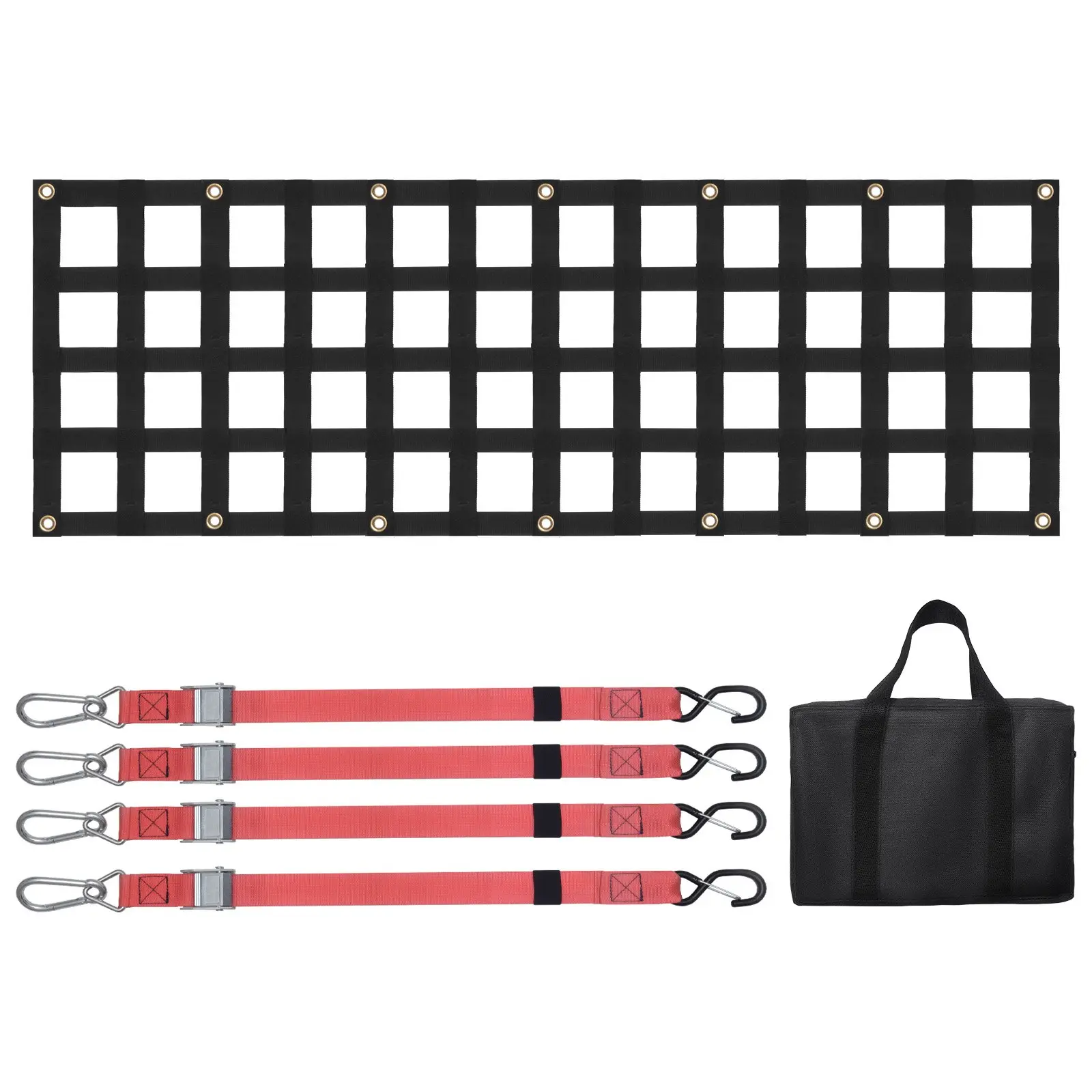 【DealsForYouDays】VEVOR Heavy Duty Truck Bed Tailgate Net, 54in x 18in Polyester Webbing, 4 Adjustable Telescopic Straps, 14 Pcs Carabiners, 1 Tailgate Net, Easy Installation & Disassembly, High Load Capacity, Suitable for Pickup, Trailer, SUV
