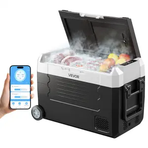 VEVOR Car Refrigerator, DC 12/24V AC100-240V Compressor Electric Cooler, -4 ° F to 68 ° F Truck Refrigerator with APP Control, Wheels & Dual Zone, 37 QT Cars Cooler for RVs, Boats, Camping, Fishing