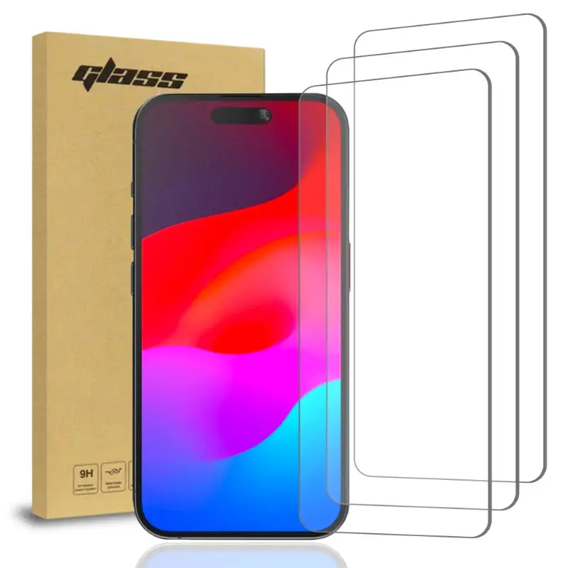 For iPhone 15 Tempered Glass Screen Protector 3 Pack - 9H Hardness Ultra Thin 0.33mm Anti-Scratch & Fingerprint Oleophobic Coating Easy Install