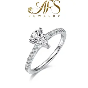 1.0 Carat Pear-Cut Synthetic Moissanite Dewdrop Ring in Sterling Silver 925 for Women Daily Radiance D Color VVS1 Clarity Lab Created 3 Claw Pear Shaped Promise Rings Vermeil Wedding Moissanite Rings Women Wife Gifts