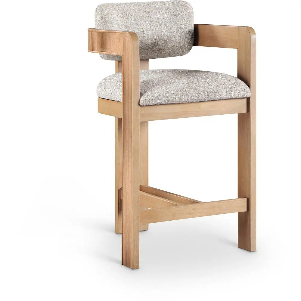 Sacha Beige Linen Textured Fabric Upholstered Counter Stool