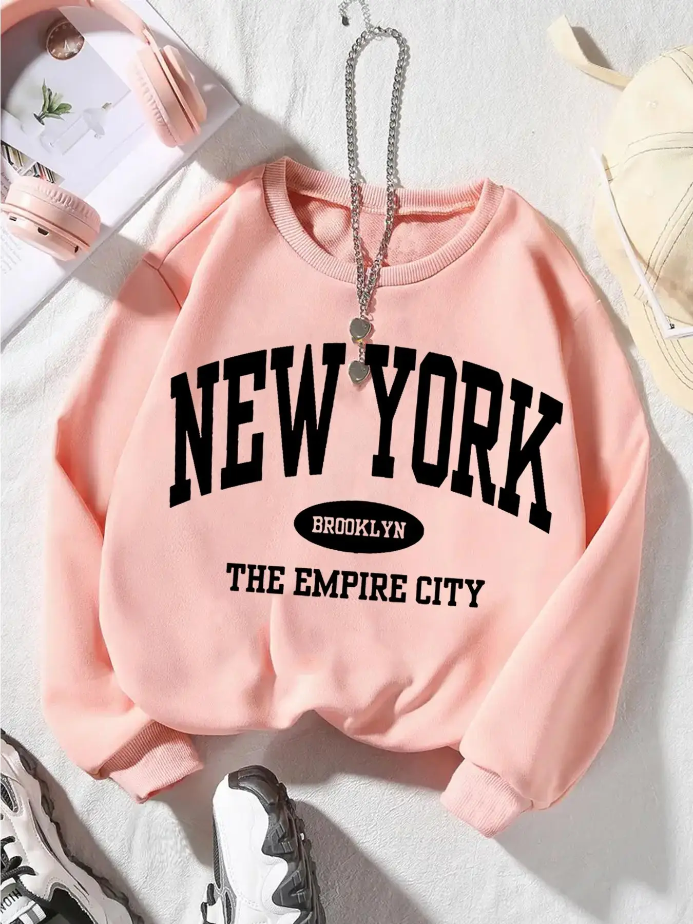 Girl's Letter Print Round Neck Sweatshirt, Casual Long Sleeve Crew Neck Pullover for Spring & Fall, Kids Clothes for Daily Wear